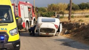 Χανιά: Αναποδογύρισε αυτοκίνητο στην Κίσσαμο (φώτο)