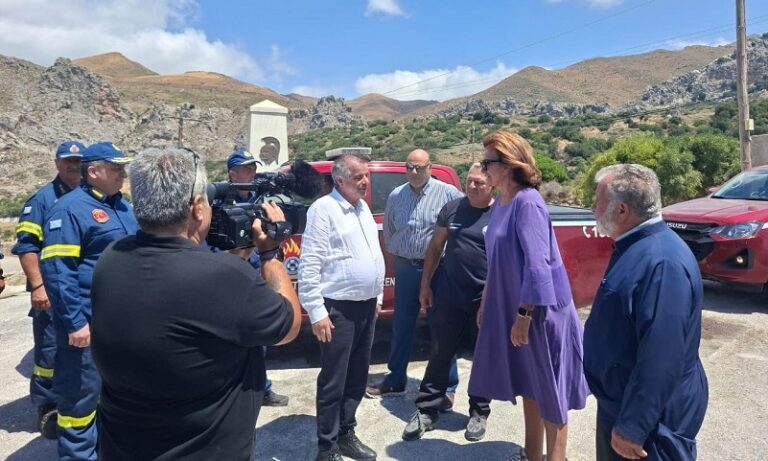 Η Ντόρα Μπακογιάννη στις πυρόπληκτες περιοχές του Ρεθύμνου (φώτο)