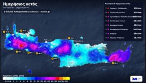Μεγάλα ύψη βροχής και την Κυριακή στην Κρήτη